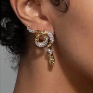 Pave’ CZ Snake Serpent Earrings Gold Crawler Alexis Bittar Solanales STYLE O19